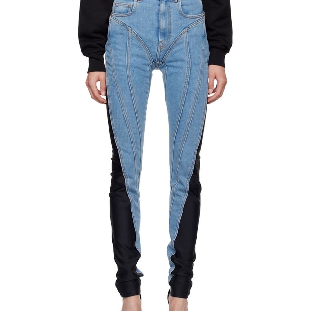 Mugler Seamed Spiral Skinny Jeans Black Blue 42 NWOT